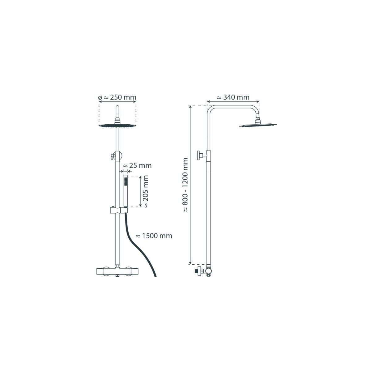 AQUADUCT Set de douche à l'envers avec mitigeur thermostatique, noir