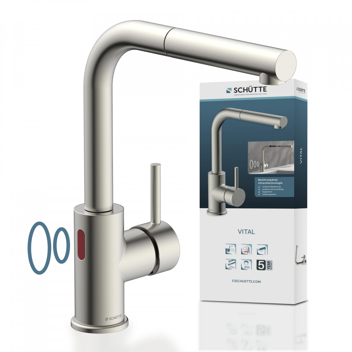 VITAL Mitigeur d'évier à capteur, finition inox, bec extractible