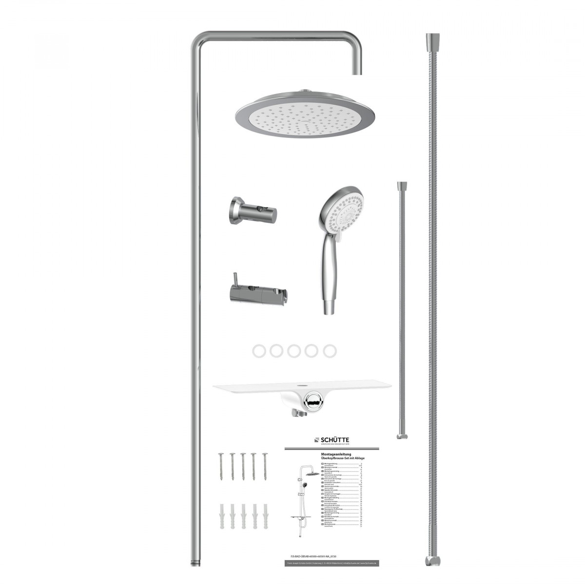 AQUASTAR Set de douche à l'envers avec tablette de douche, Chromé/Blanc