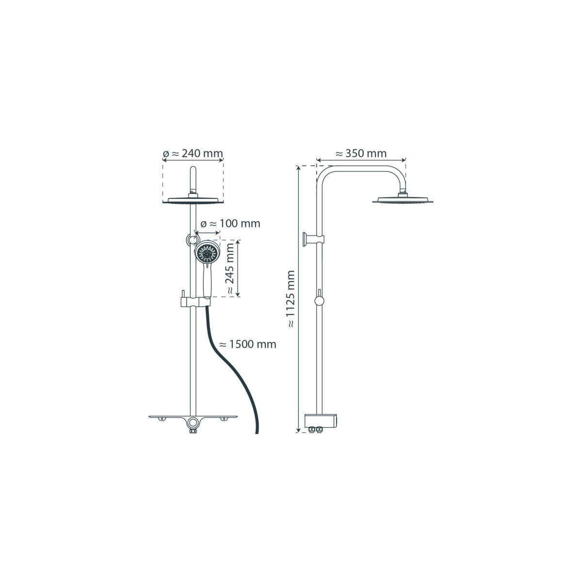 AQUASTAR Overhead shower set, chrome/ anthracite, with tray (mid diverter)