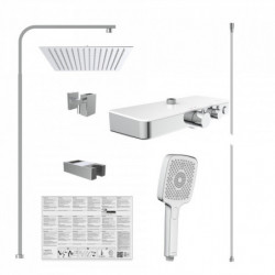 OCEAN Hoofddoucheset met thermostatische thermostaatkraan, chroom/wit, met planchet