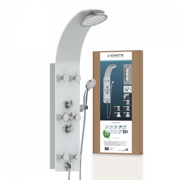 LANZAROTE Shower panel III, with thermostatic mixer, glass/ white LANZAROTE Shower panel III, with thermostatic mixer, glass/ white