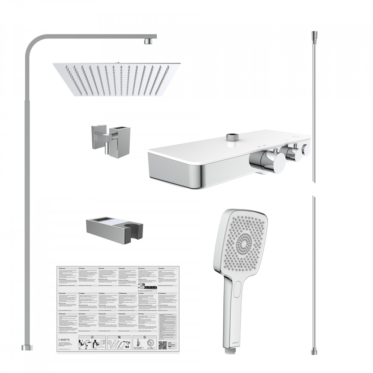 OCEAN Overhead shower set, chrome/ white, with thermostatic tray
