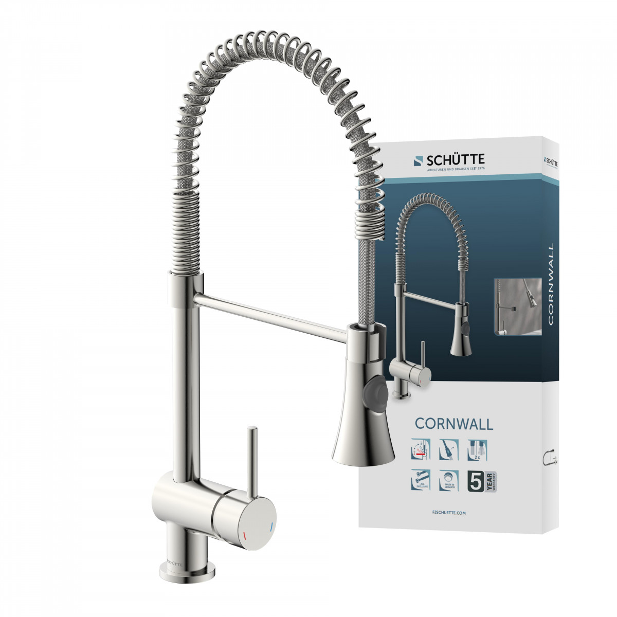 CORNWALL mitigeur cuisine avec ressort en spirale, apparence acier inoxydable