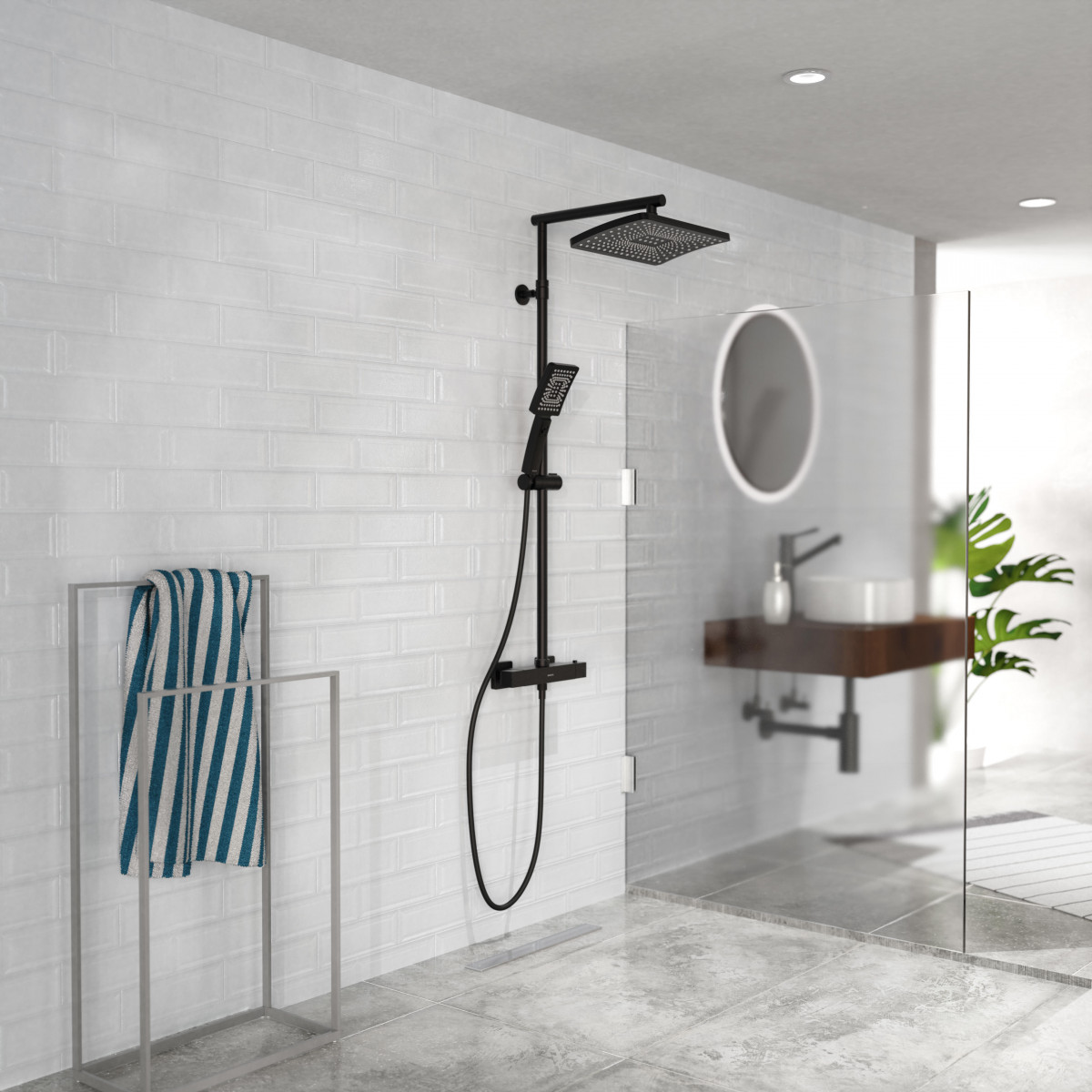 TRENTO Overhead shower set, Black matt