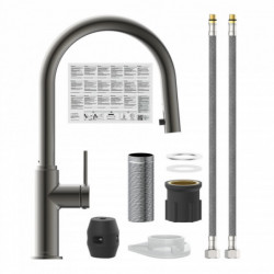 BLACKPOOL Sink mixer, graphite matt, with pull-out spout
