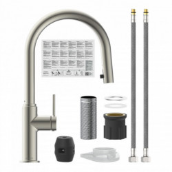BLACKPOOL Sink mixer, stainles steel look, with pull-out spout