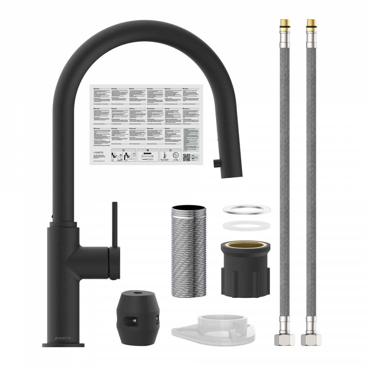 BLACKPOOL Sink mixer, black matt, with pull-out spout