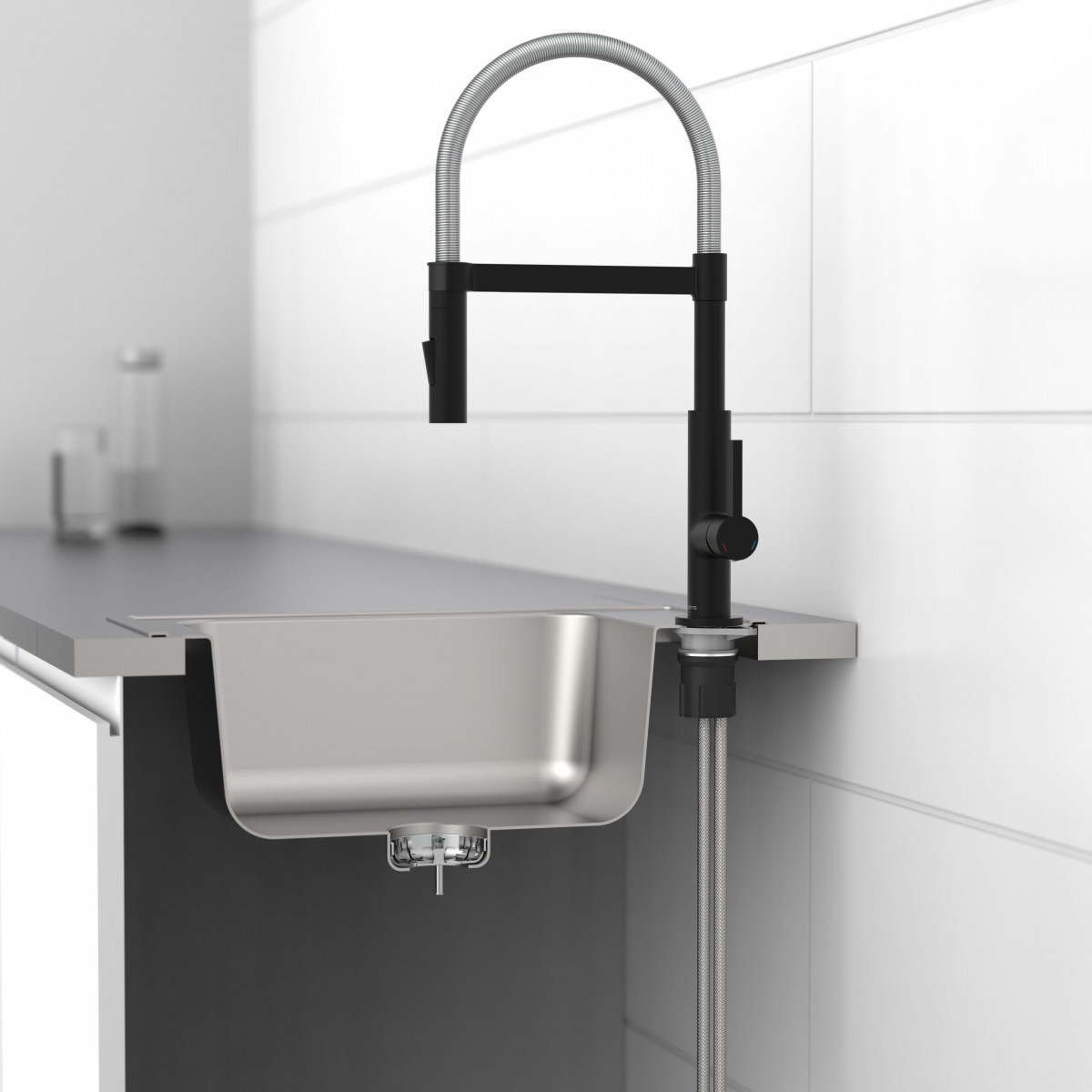 MIAMI Sink mixer, chrome/black matt, with spiral spring