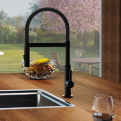 MIAMI Sink mixer, black matt, with soft-touch hose