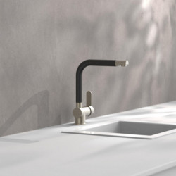 RIO mitigeur cuisine avec bec haut, apparence acier inoxydable / noir mat