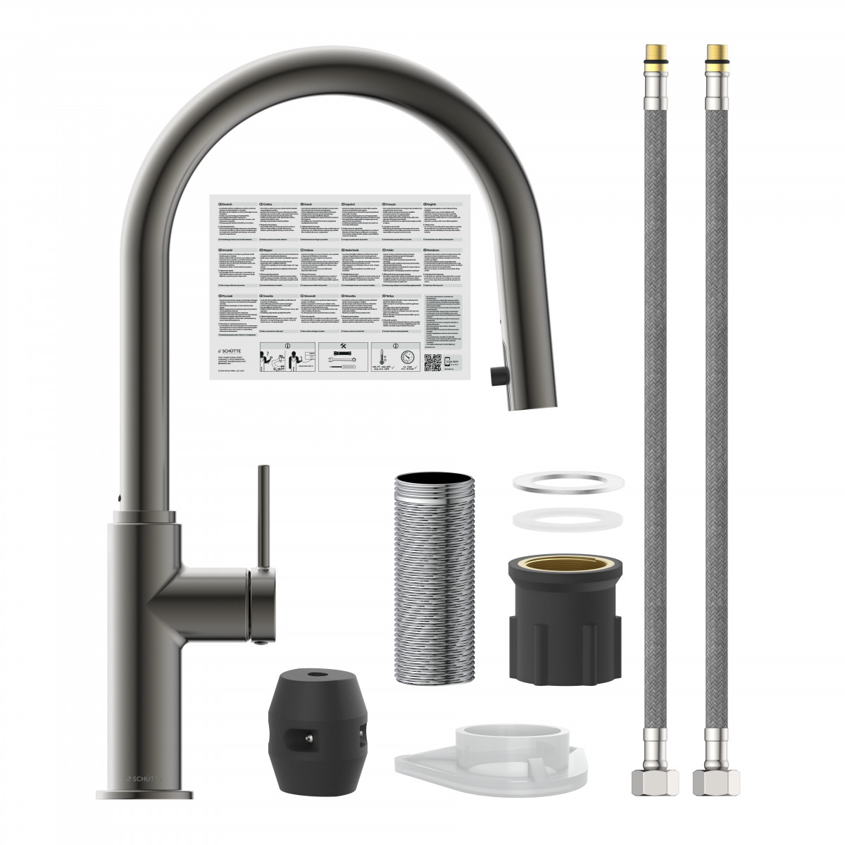 BLACKPOOL Sink mixer, graphite matt, with pull-out spout