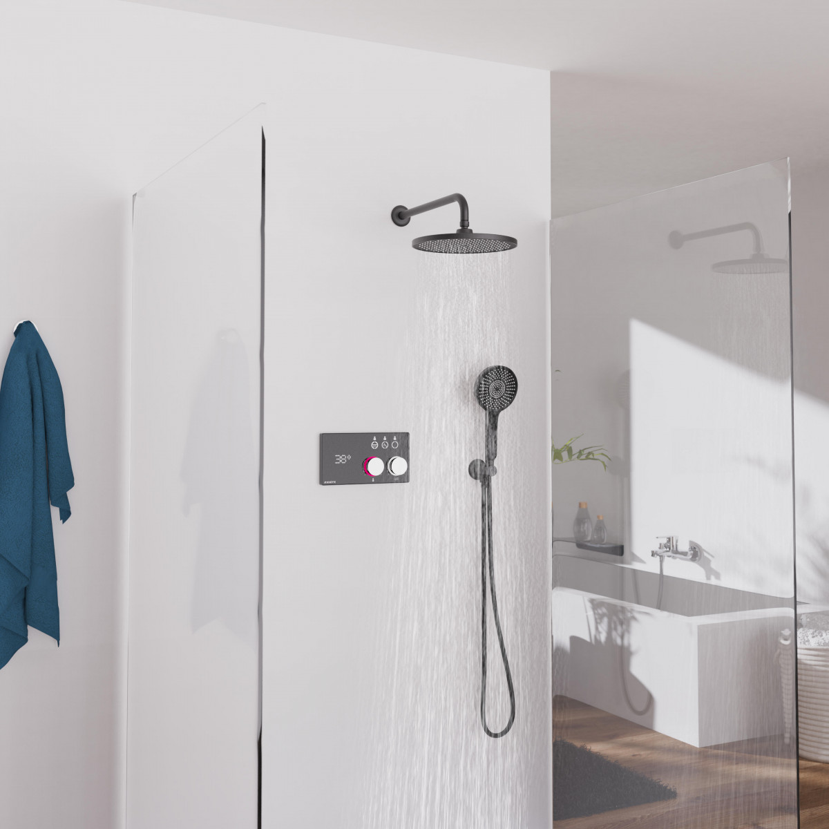 AQUADOT Digital shower system, chrome/black matt, with smart control