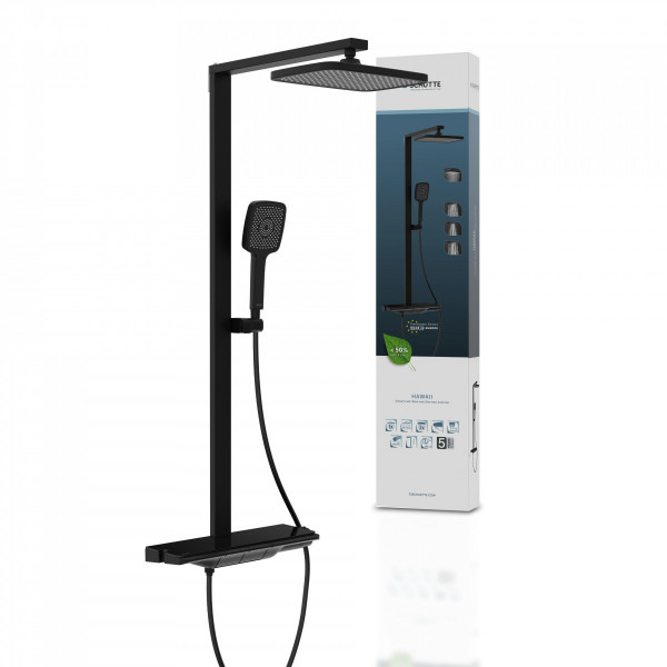 SCHÜTTE HAWAII hoofddoucheset met thermostatische kraan, mat zwart SCHÜTTE HAWAII hoofddoucheset met thermostatische kraan, mat zwart