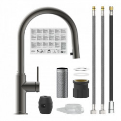 BLACKPOOL Sink mixer, graphite matt, with pull-out spout