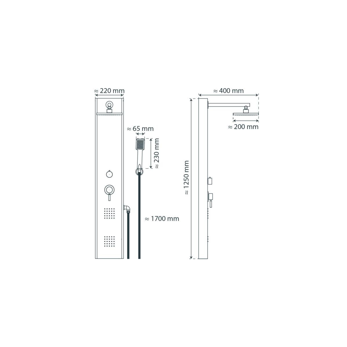 TAHITI Shower panel, stainless steel