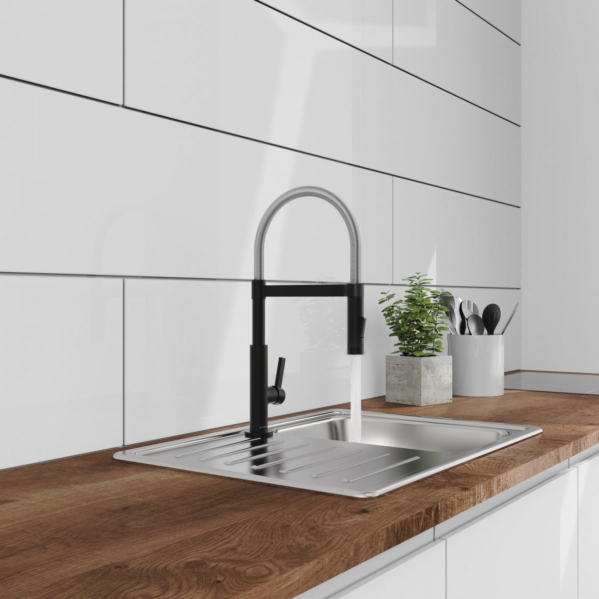 MIAMI Sink mixer, chrome/black matt, with spiral spring