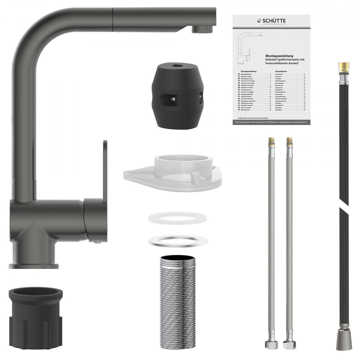 LONDON Sink mixer, graphite matt, with pull-out spout