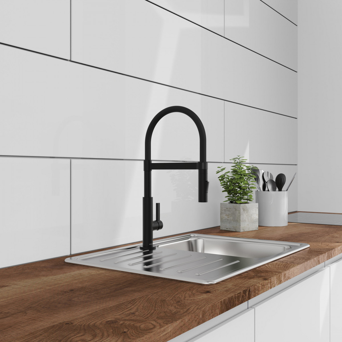 MIAMI Mitigeur cuisine avec flexible soft-touch, Noir Mat