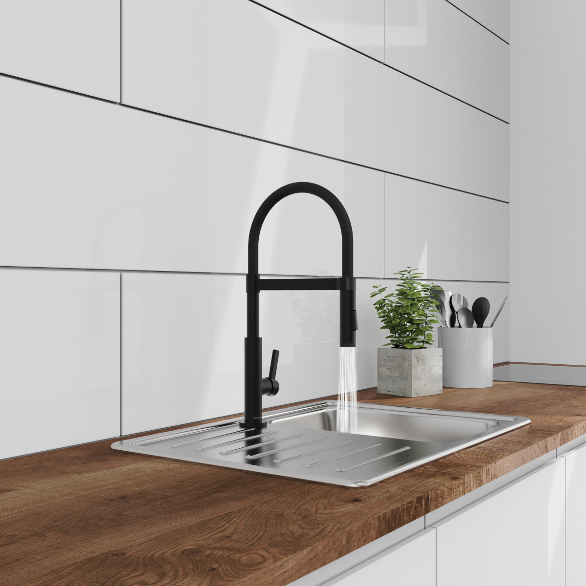 MIAMI Mitigeur cuisine avec flexible soft-touch, Noir Mat