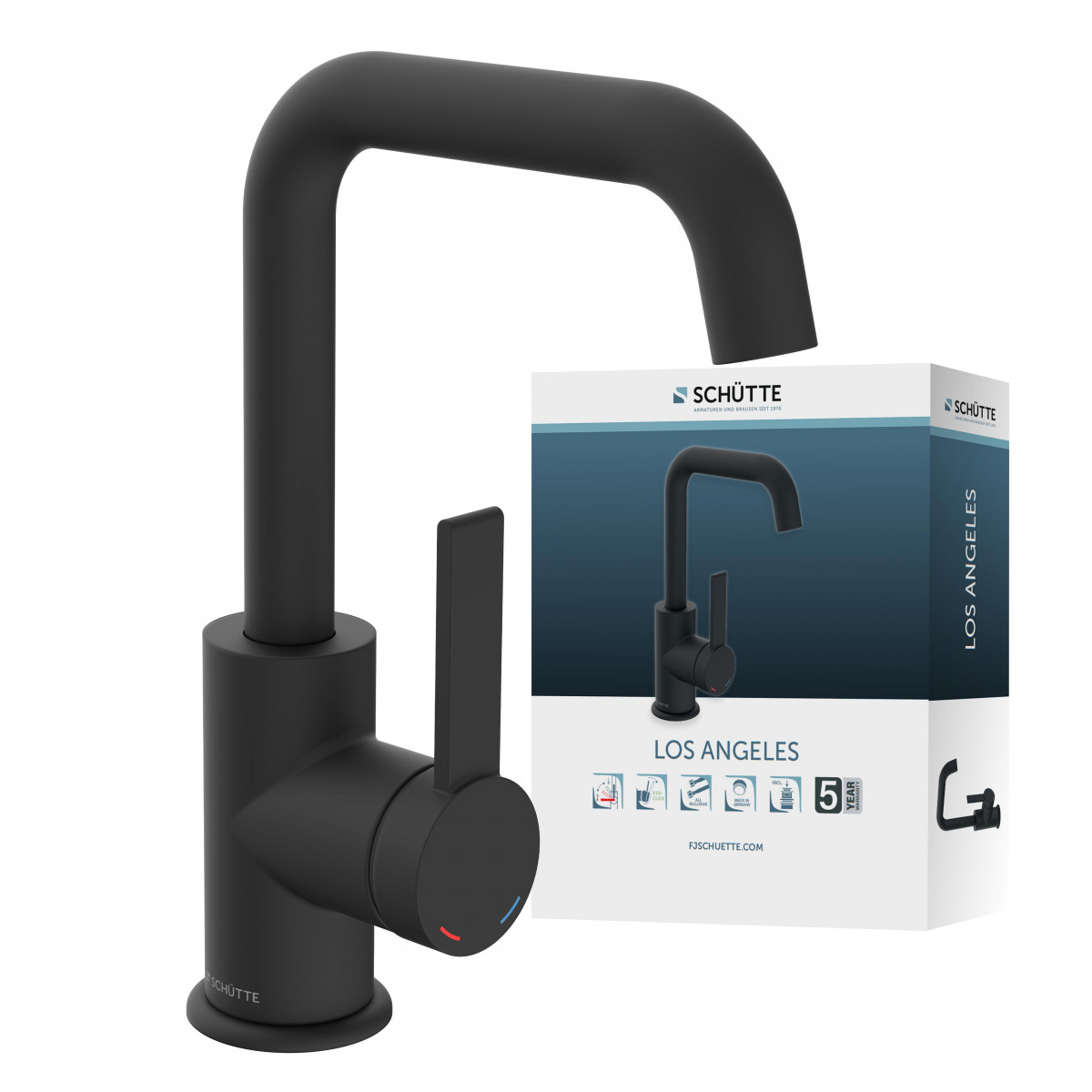 LOS ANGELES, Waschtischarmatur mit schwenkbarem Auslauf, Schwarz matt