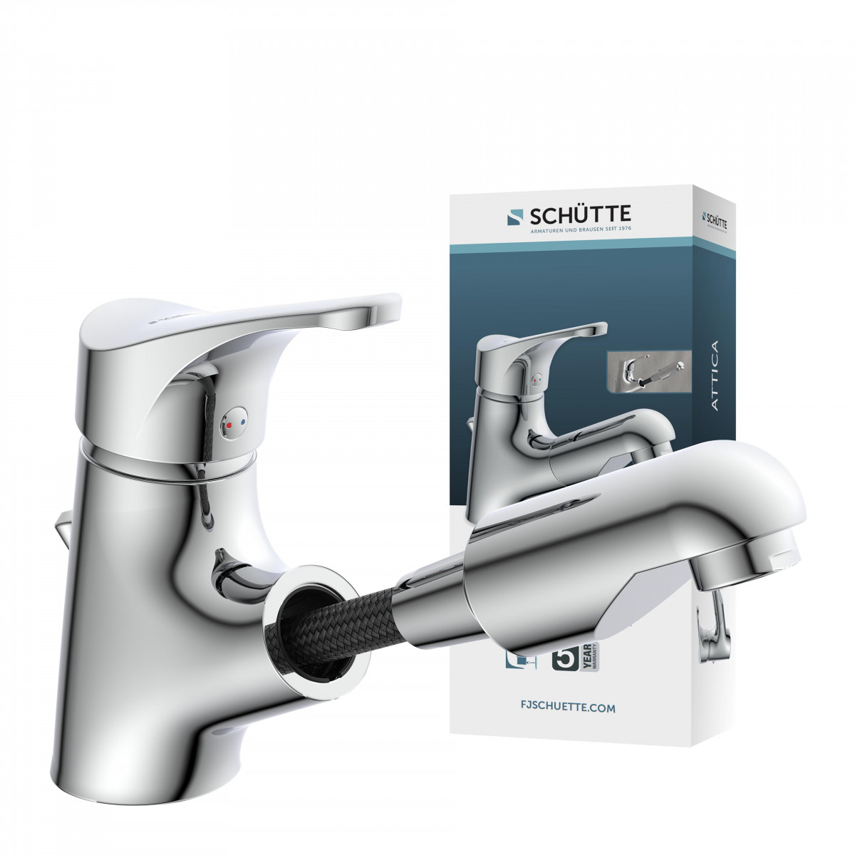 ATTICA Robinetterie de lavabo, chrome, avec douchette extractible pour cheveux