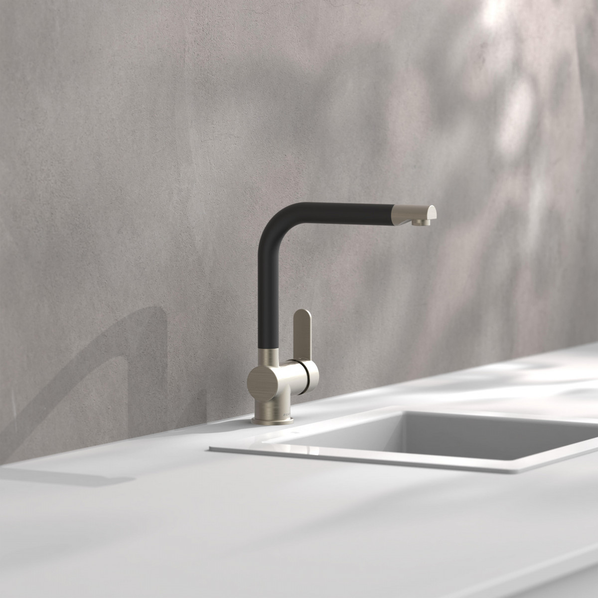 RIO mitigeur cuisine avec bec haut, apparence acier inoxydable / noir mat