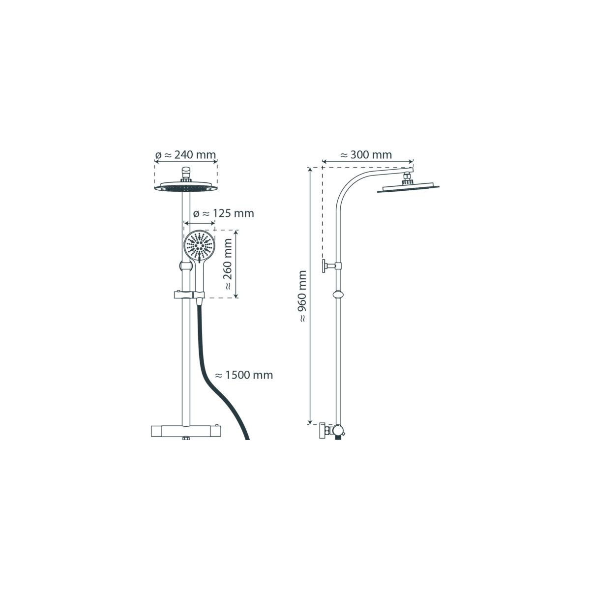 MADURA FRESH Set de douche à l'envers avec mitigeur thermostatique, Chromé