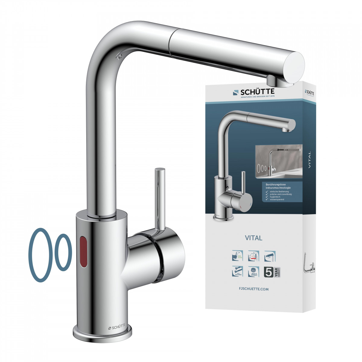 VITAL Mitigeur d'évier à capteur, chrome, bec extractible