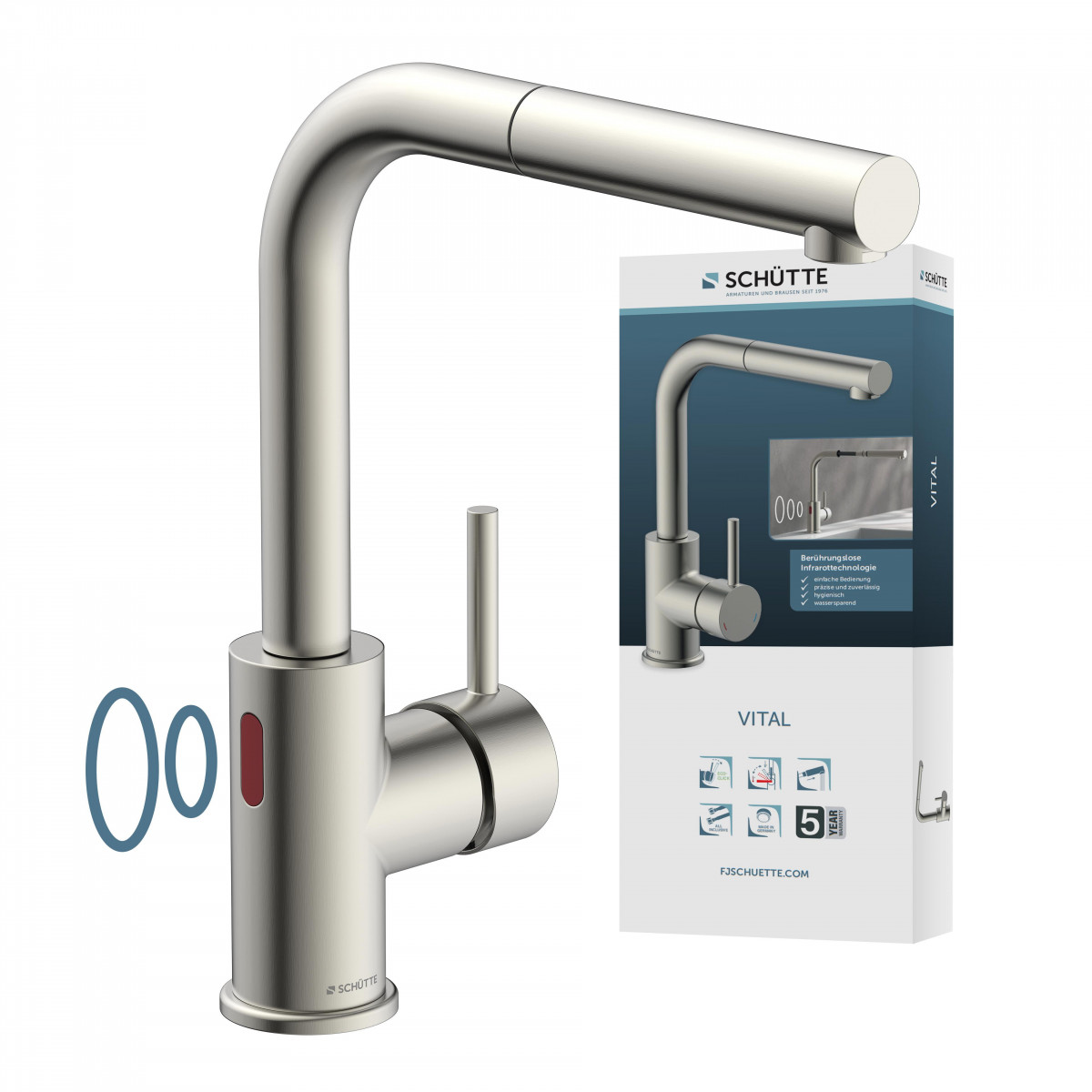 VITAL Mitigeur d'évier à capteur, finition inox, bec extractible