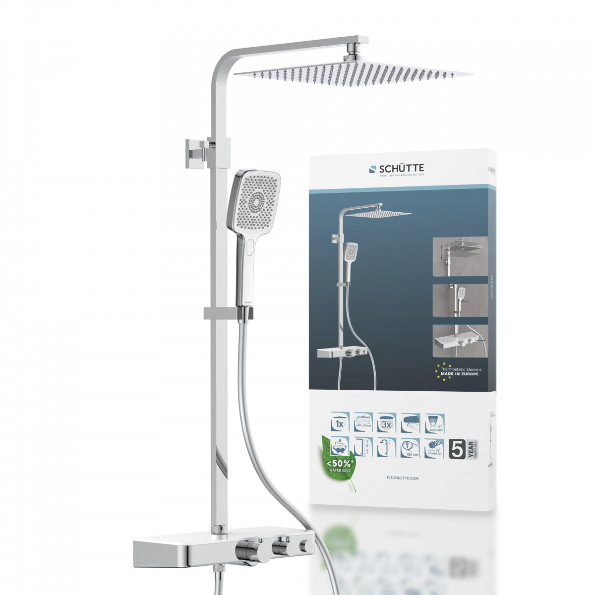 OCEAN Overhead shower set, chrome/ white, with thermostatic tray
