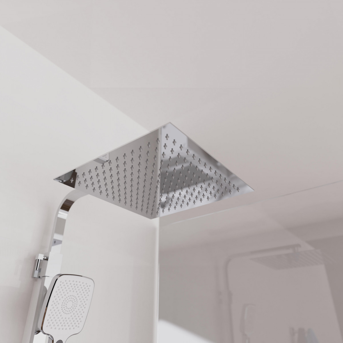 OCEAN Set de douche à l'envers avec mitigeur thermostatique, Chromé/Blanc