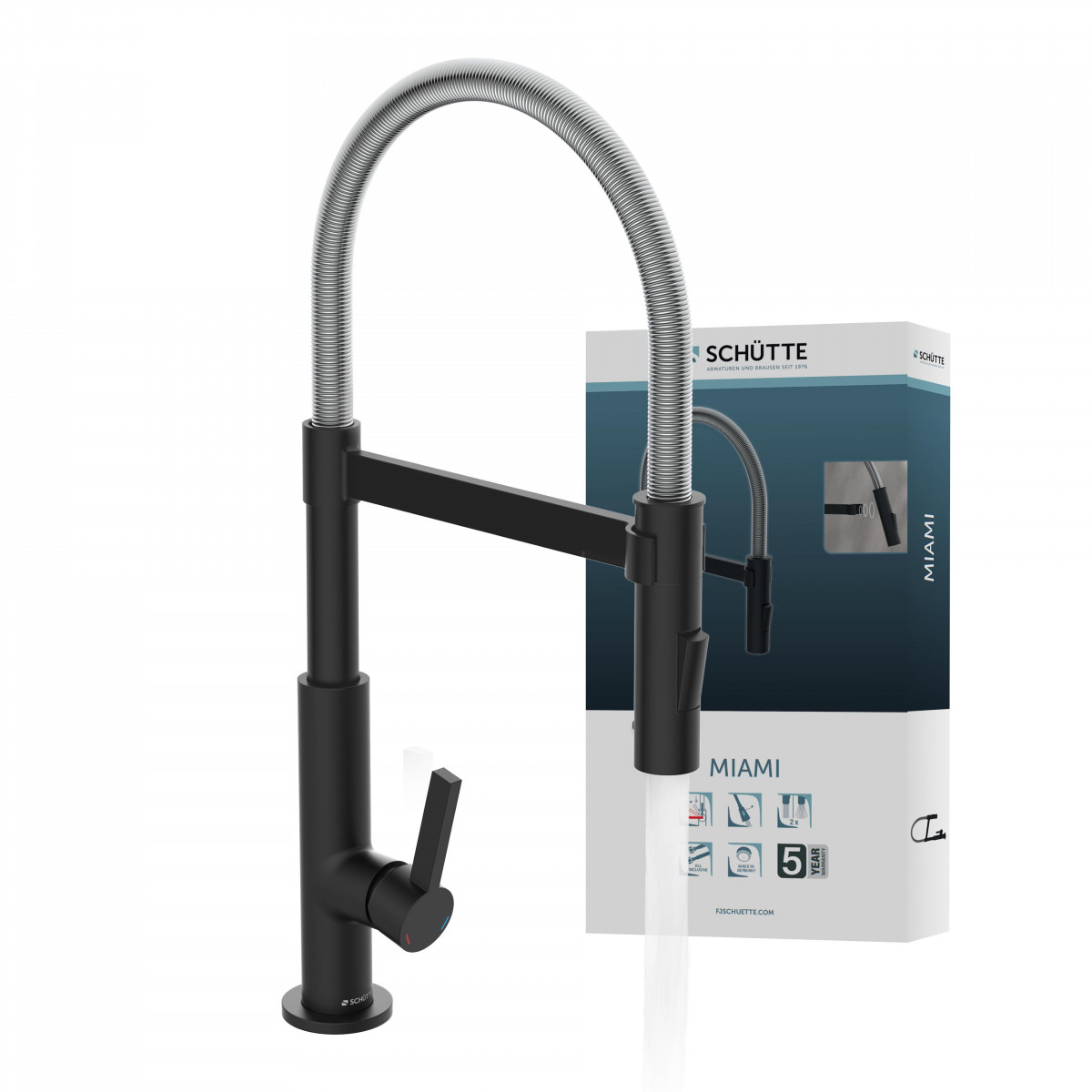 MIAMI Sink mixer, chrome/black matt, with spiral spring