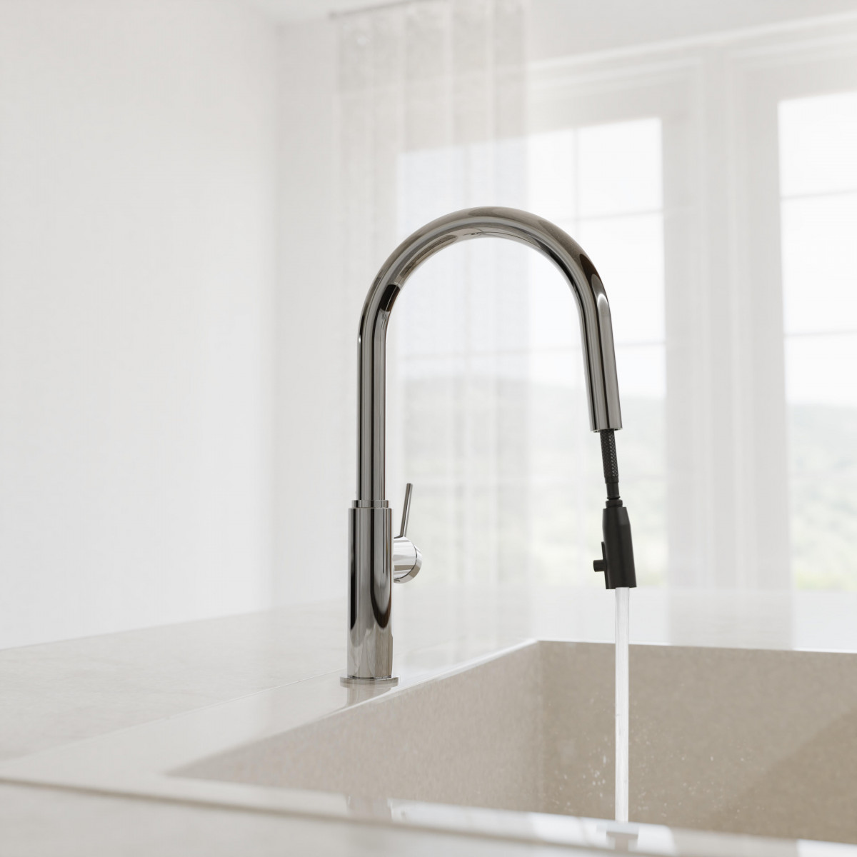 BLACKPOOL Sink mixer, chrome, with pull-out spout