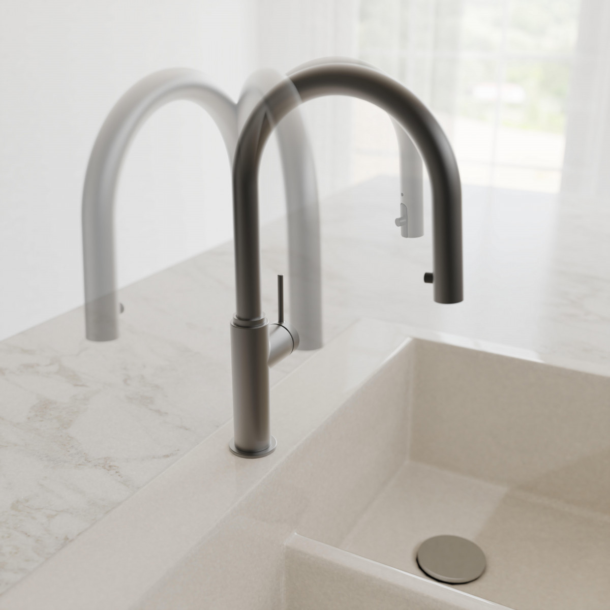 BLACKPOOL Sink mixer, graphite matt, with pull-out spout