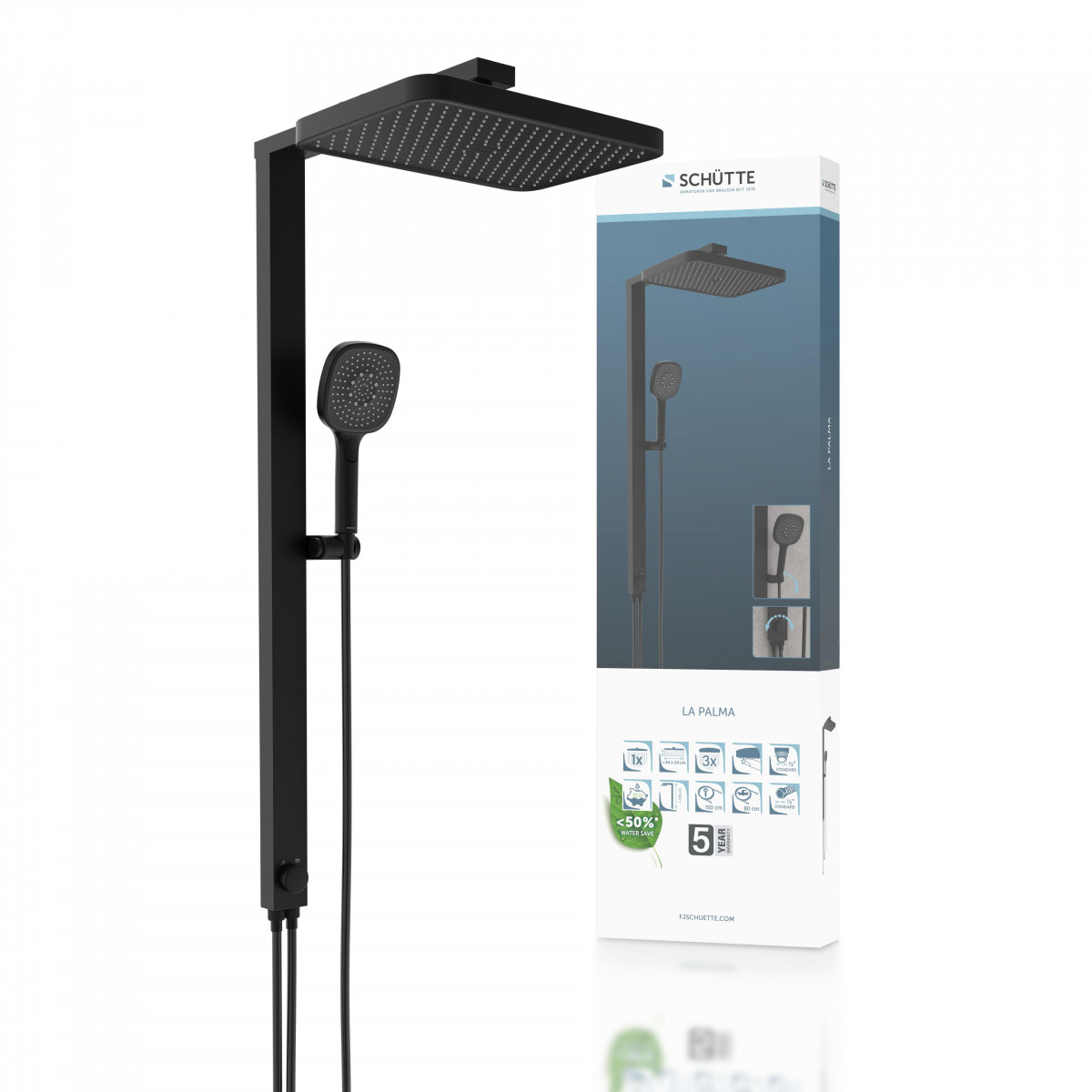 SCHÜTTE LA PALMA Overhead showerset, black matt