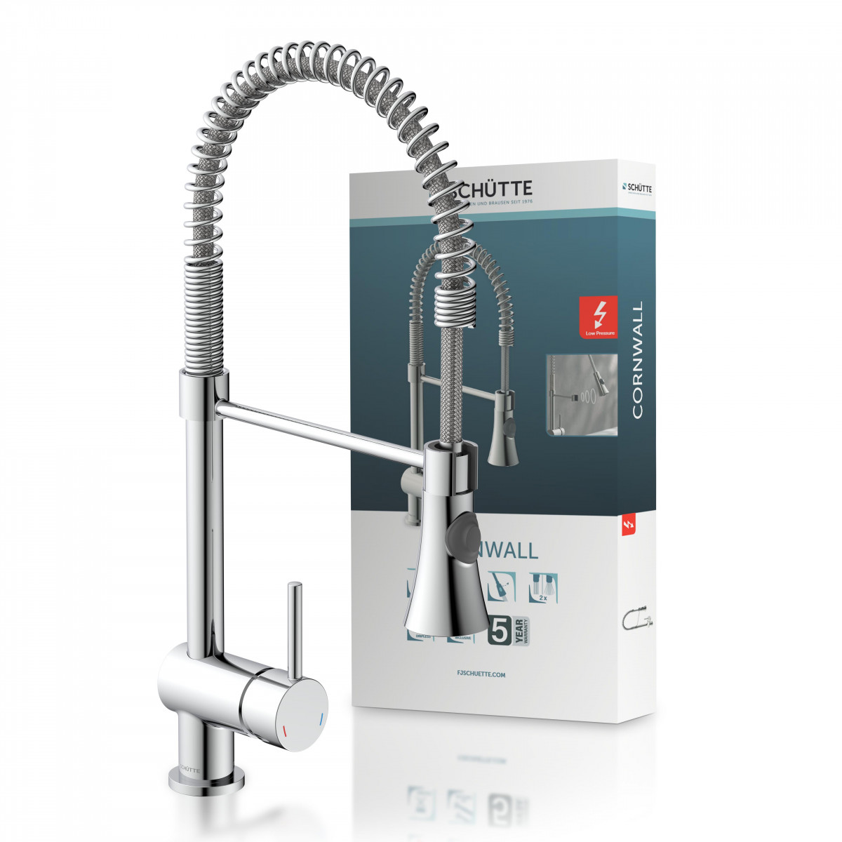 CORNWALL Sink mixer low pressure, chrome, with spiral spring