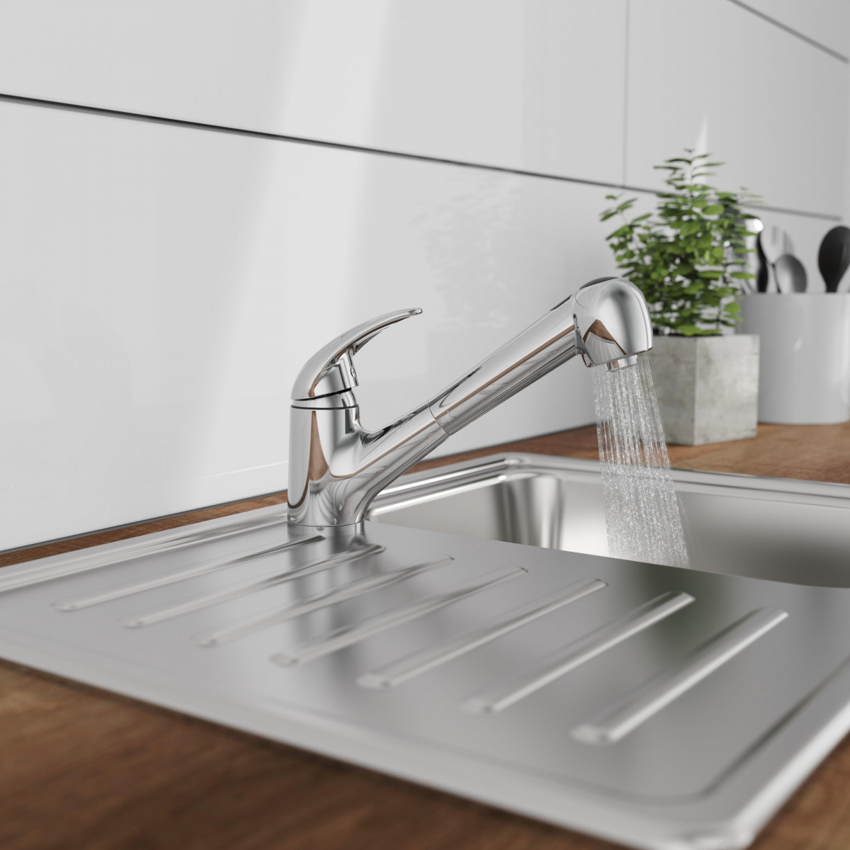 ALBATROS Sink mixer low pressure, chrome, with pull-out sprayer