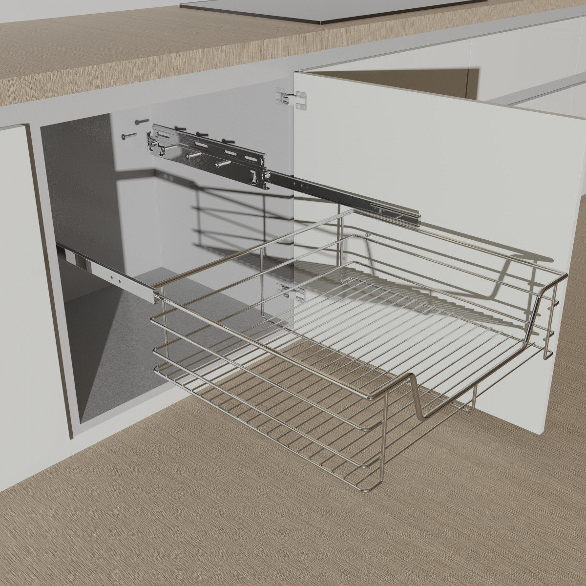 Teleskopschublade, Chrom, für 50 cm Schrank