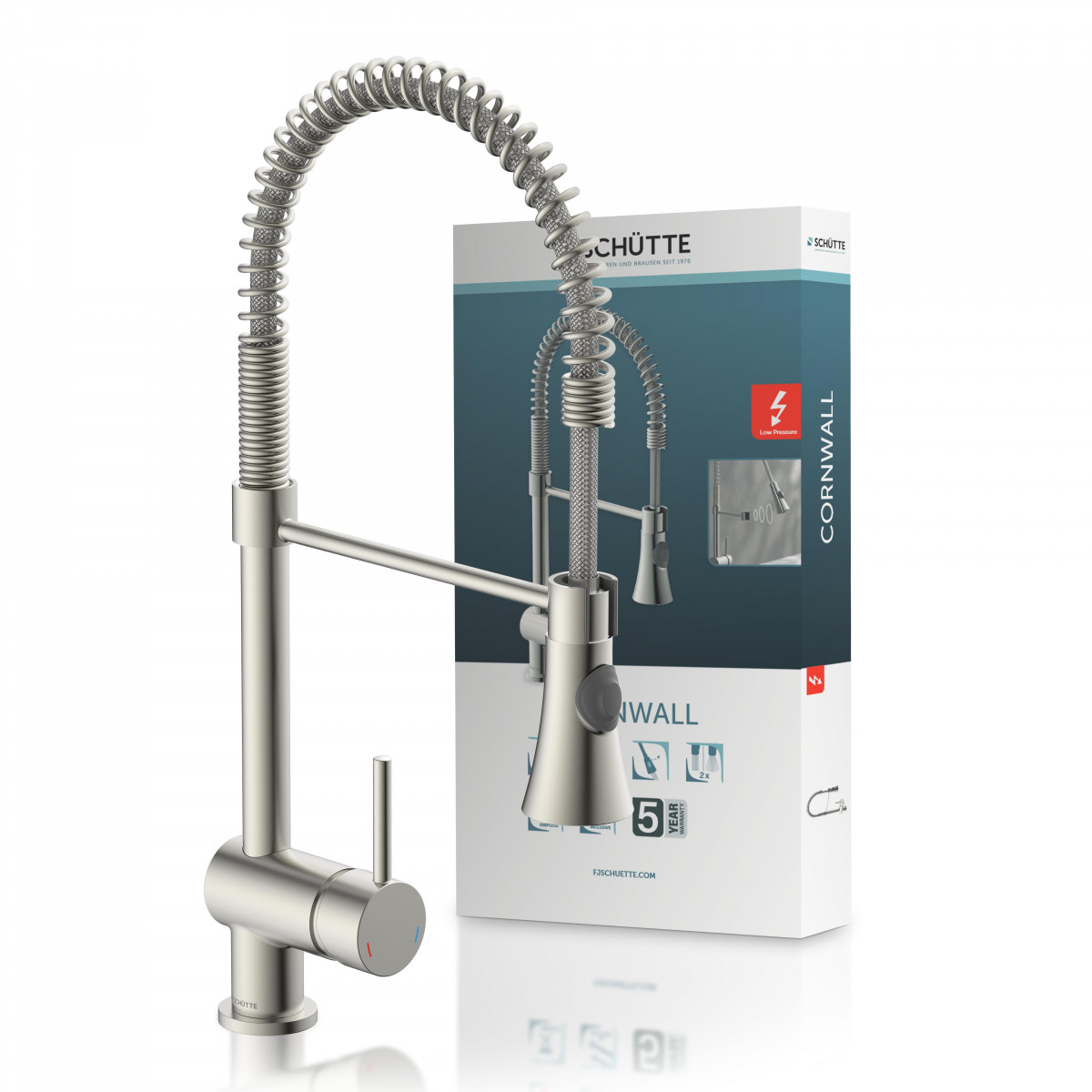 CORNWALL Sink mixer low pressure, stainless steel look, with spiral spring