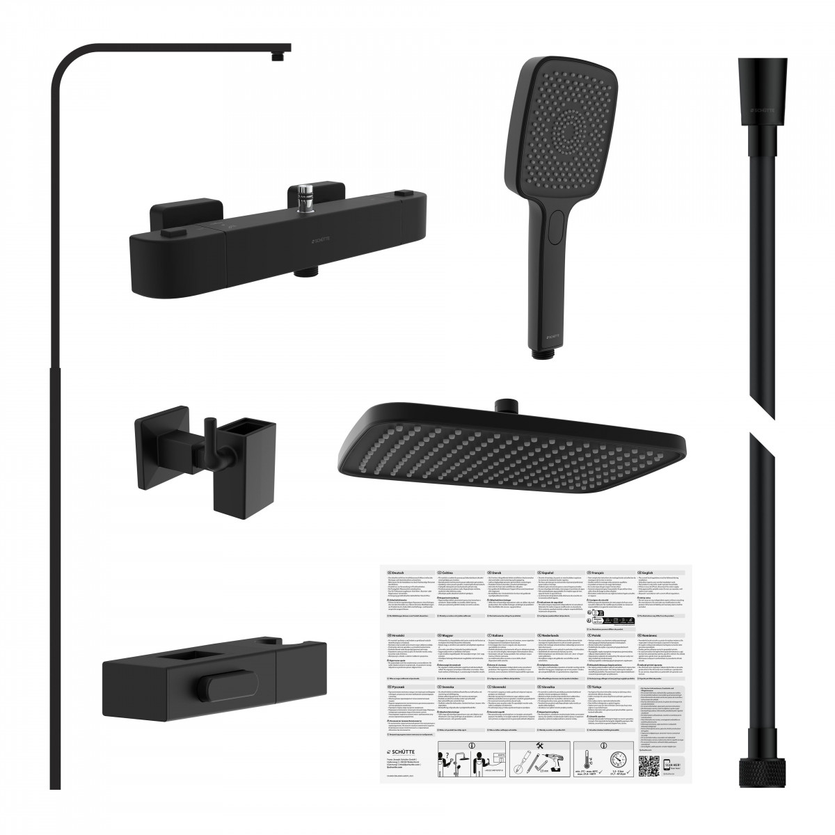 GRAN CANARIA Set douche de pluie avec Mitigeur thermostatique • Noir mat
