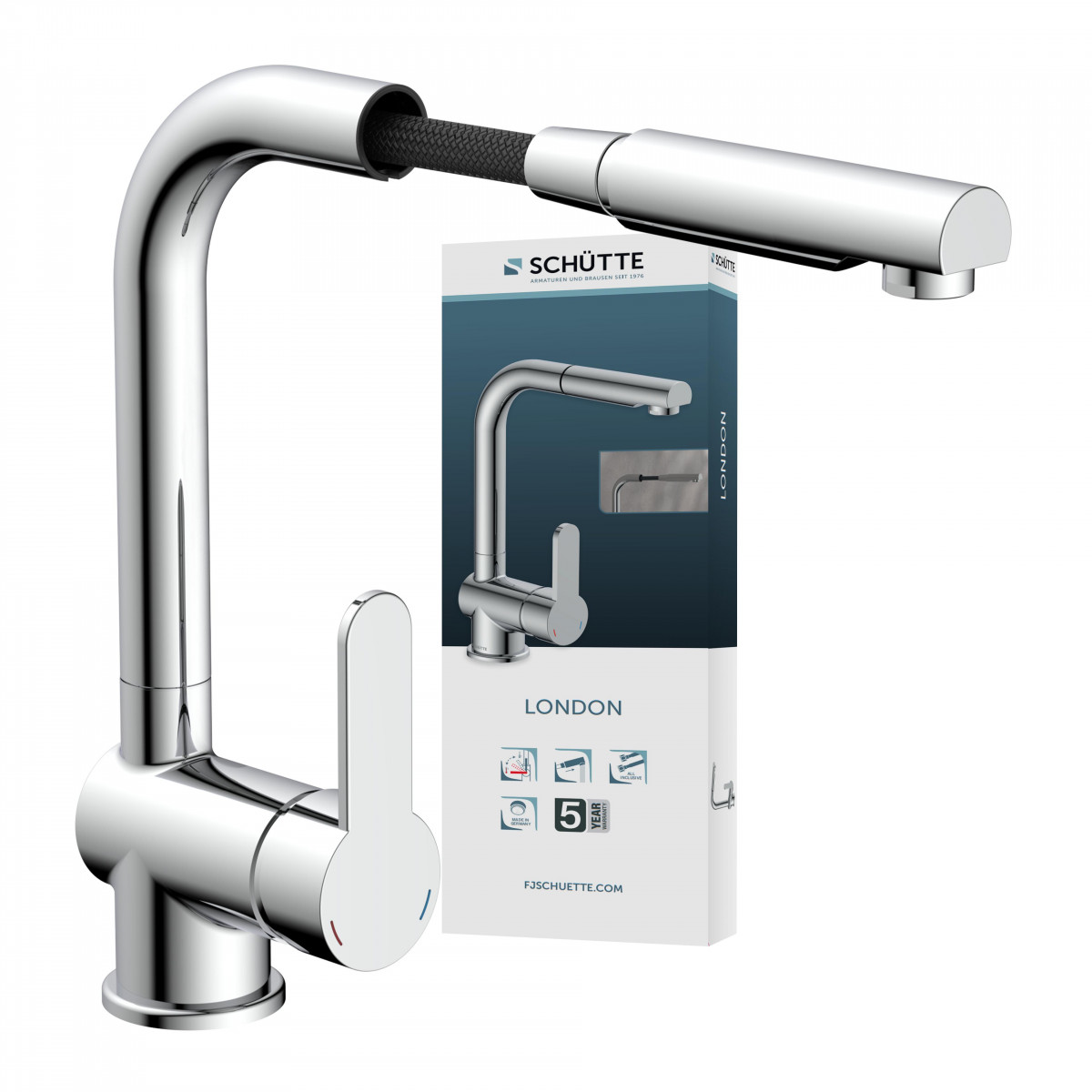 LONDON Sink mixer, chrome, with pull-out spout