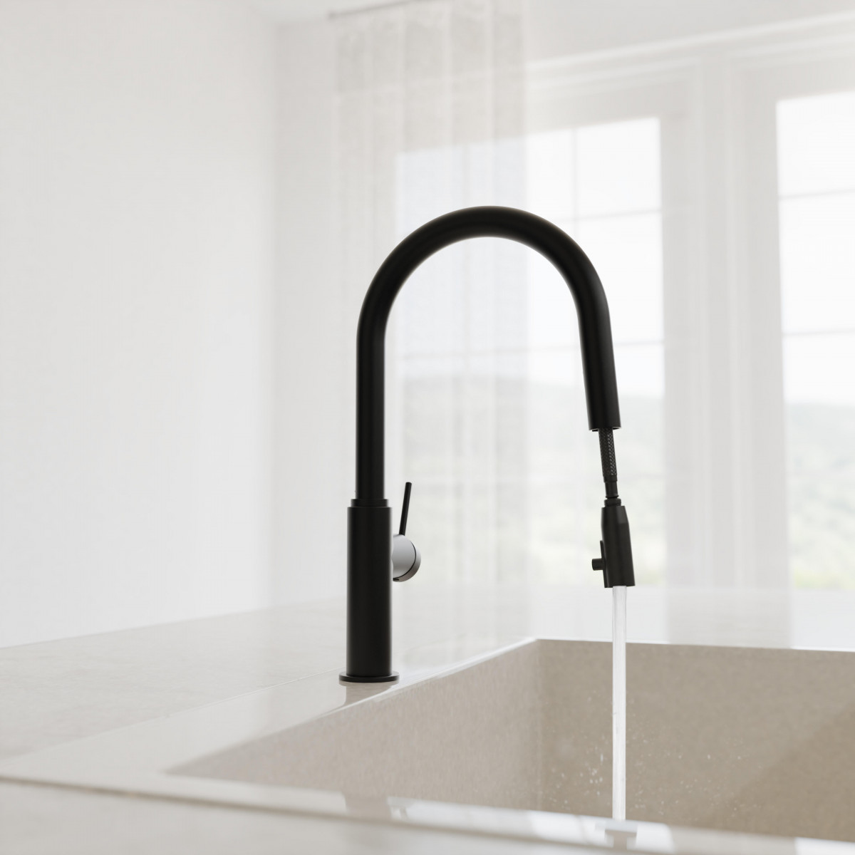 BLACKPOOL Sink mixer, black matt, with pull-out spout