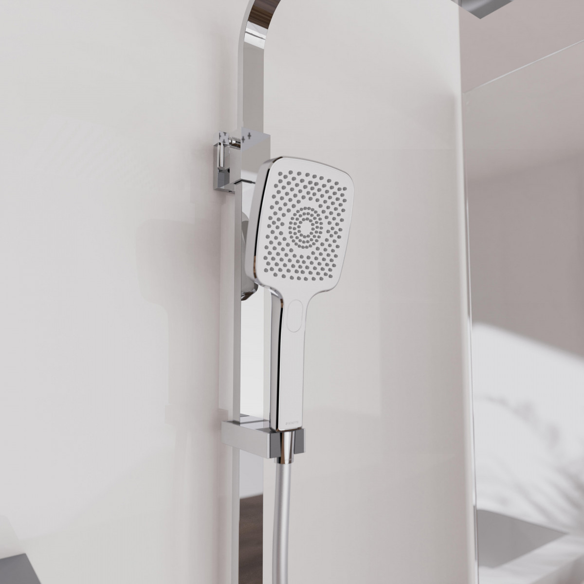 OCEAN Set de douche à l'envers avec mitigeur thermostatique, Chromé/Blanc