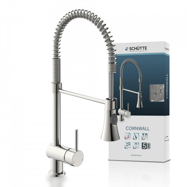 CORNWALL Sink mixer, stainless steel look, with spiral spring