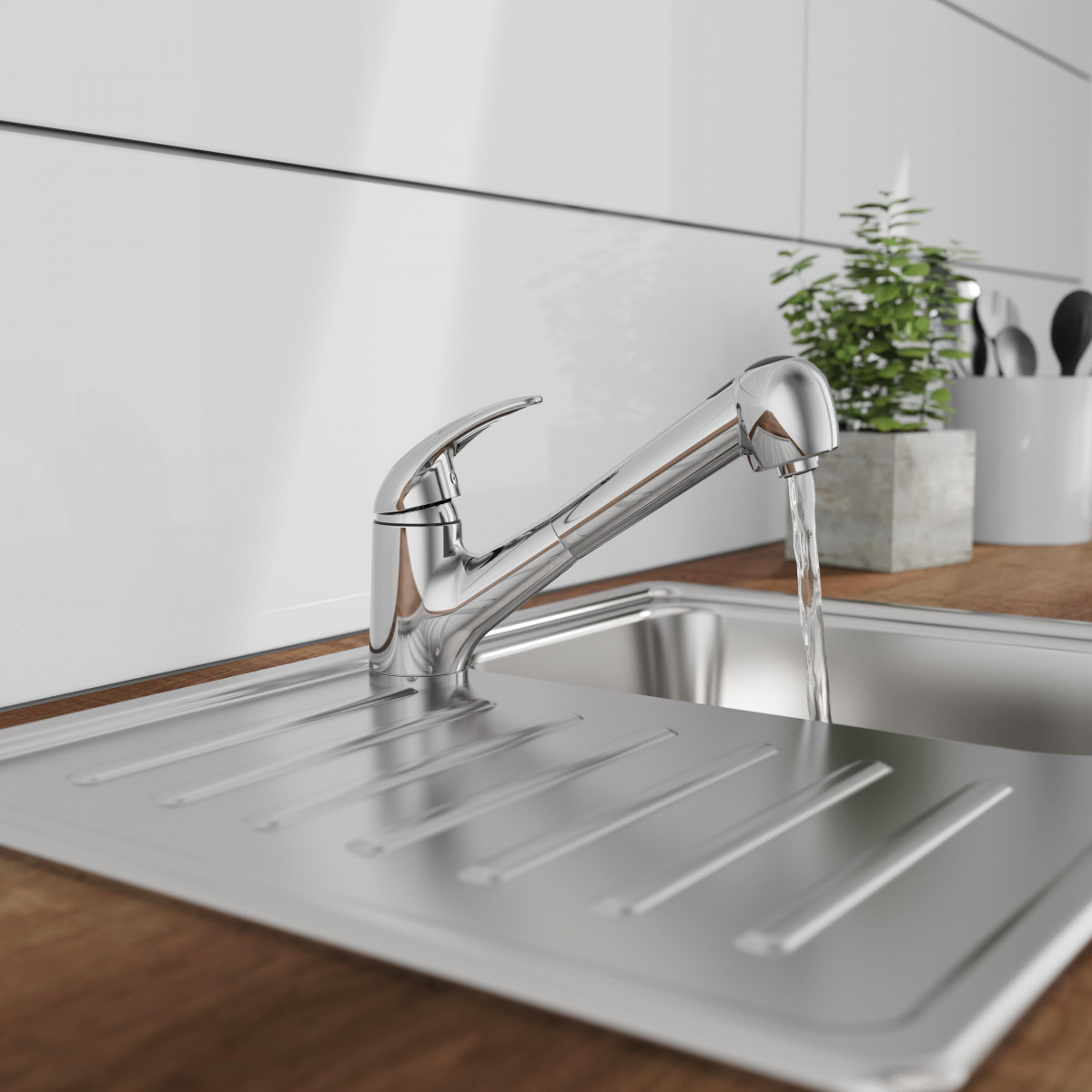 ALBATROS Sink mixer low pressure, chrome, with pull-out sprayer