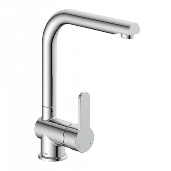 LONDON Sink mixer, stainless steel look, with pull-out spout