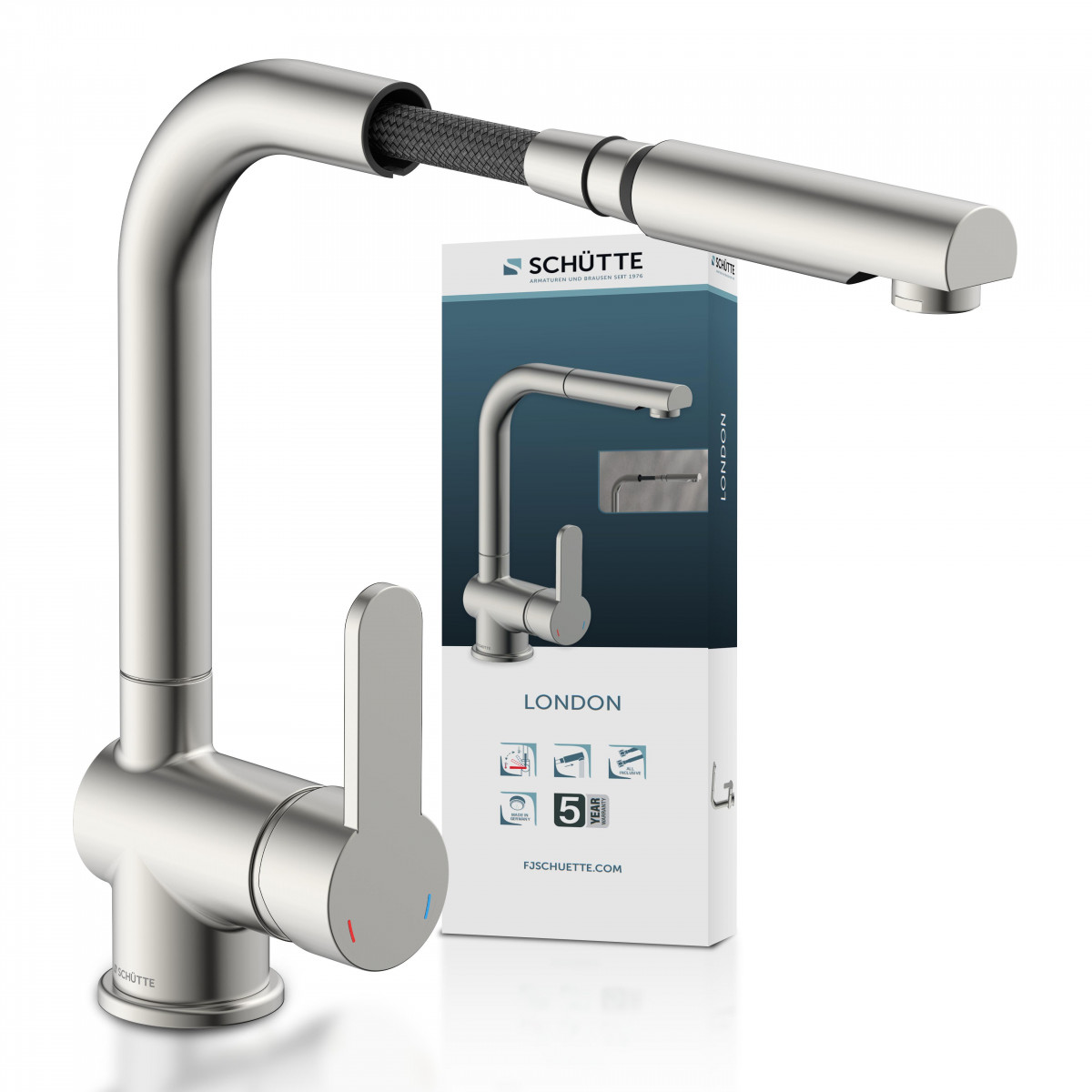 LONDON mitigeur cuisine avec bec extractible, apparence acier inoxydable