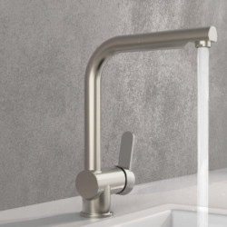 LONDON Sink mixer, stainless steel look, with pull-out spout