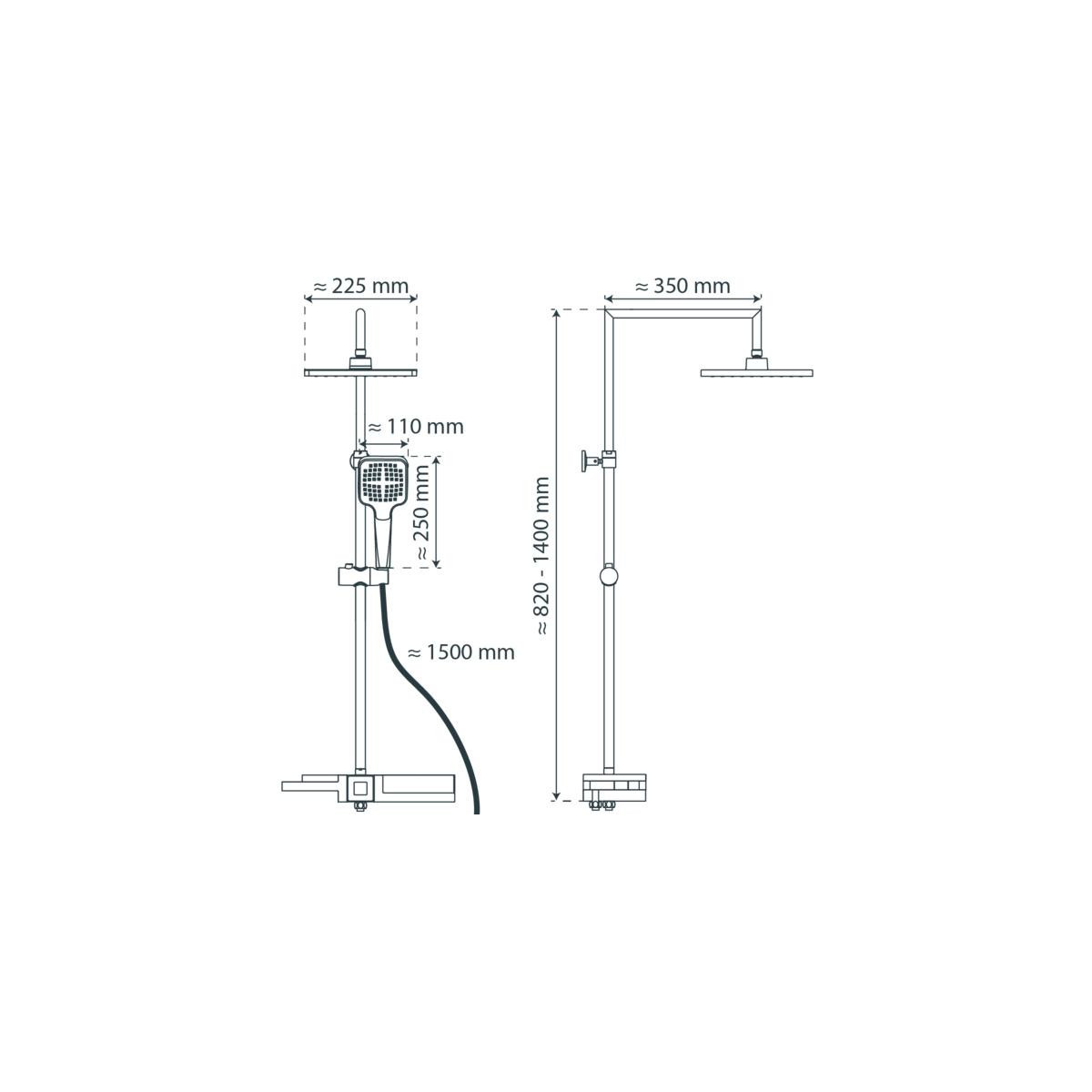 BLUEPERL Overhead shower set, chrome/ black, with tray
